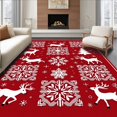 thumbnail image 1 of ODIKA 5'x7' Machine Washable Non-Slip Area Rug, Joyful Winter Patchwork Deer Celebration Accent High Traffic Rug, Red, 637218, 1 of 7