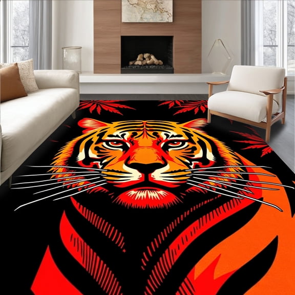 ODIKA 5'x7' Machine Washable Non-Slip Area Rug, Jungle Predator Latch Hook Project High Traffic Rug, Orange, 635246