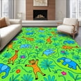 thumbnail image 1 of ODIKA 5'x7' Machine Washable Non-Slip Area Rug, Jungle Wildlife Safari Play Whimsical Cartoon Creatures Nature High Traffic Rug with Pad, Green, 684935, 1 of 8