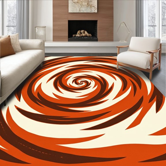 ODIKA 5x7 Machine Washable Non-Slip Area Rug, Jupiter Storm Vortex Yarn Art Canvas High Traffic Rug, Orange, 649323