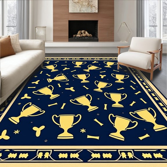 ODIKA 5x7 Machine Washable Non-Slip Area Rug, Lane Championship Celebration Pathway High Traffic Rug, Blue, 674223