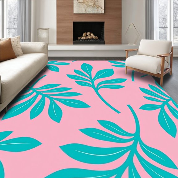 ODIKA 5x7 Machine Washable Non-Slip Area Rug, Leaf Nature Inspired Abstract Floor High Traffic Rug, Pink, 491990