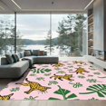 thumbnail image 1 of ODIKA 5x7 Machine Washable Non-Slip Area Rug, Leaping Wildcat Botanical High Traffic Rug, Pink, 918297, 1 of 7