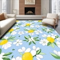 thumbnail image 1 of ODIKA 5'x7' Machine Washable Non-Slip Area Rug, Lemon Blossom Interlocking Botanical High Traffic Rug with Pad, Blue, 542147, 1 of 8