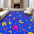 thumbnail image 1 of ODIKA 5'x7' Machine Washable Non-Slip Area Rug, Letters Parade with Abstract Confetti Accents High Traffic Rug with Pad, Blue, 697448, 1 of 8