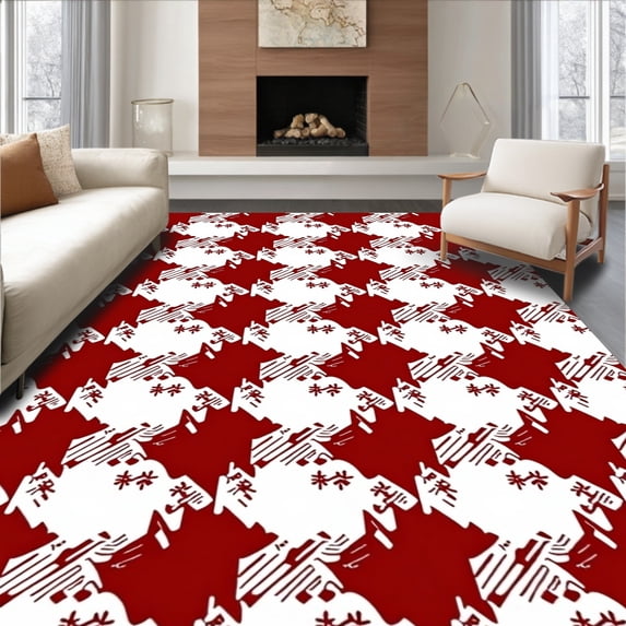 ODIKA 5'x7' Machine Washable Non-Slip Area Rug, Magical Winter Wonderland Household Accessory High Traffic Rug with Pad, Red, 621908