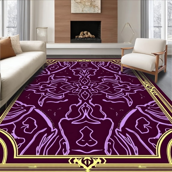 ODIKA 5'x7' Machine Washable Non-Slip Area Rug, Magnificent Bone Treat Swirl Luxury High Traffic Rug, Purple, 579607