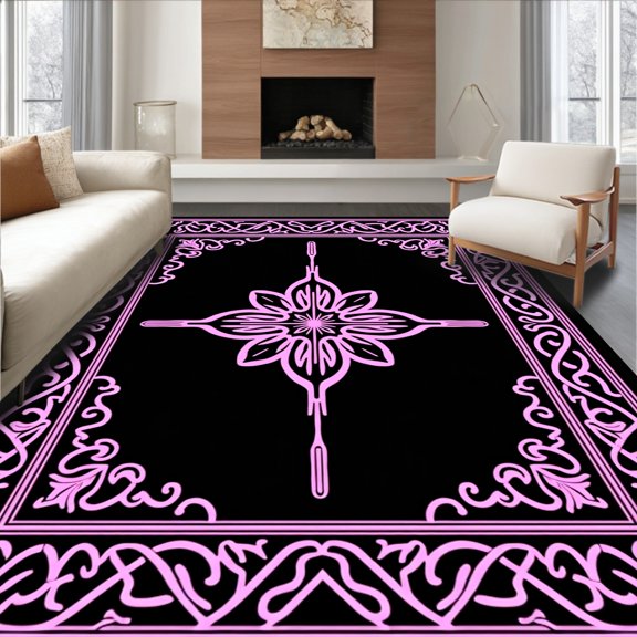 ODIKA 5x7 Machine Washable Non-Slip Area Rug, Medallion Heritage High Traffic Rug, Pink, 563066