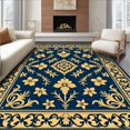 thumbnail image 1 of ODIKA 5'x7' Machine Washable Non-Slip Area Rug, Mediterranean Scrollwork Vine Blossom Classical Patina High Traffic Rug with Pad, Blue, 451796, 1 of 8