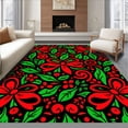 thumbnail image 1 of ODIKA 5'x7' Machine Washable Non-Slip Area Rug, Merry Bow Motif with Twisting Ribbons and Holly Leaves High Traffic Rug with Pad, Red, 733186, 1 of 8