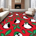 thumbnail image 1 of ODIKA 5'x7' Machine Washable Non-Slip Area Rug, Merry Character Collage with Penguin and Reindeer Surrounded by Holly High Traffic Rug with Pad, Red, 637130, 1 of 8