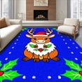 thumbnail image 1 of ODIKA 5'x7' Machine Washable Non-Slip Area Rug, Merry Reindeer Face Adorned with Holly Leaves and Jolly Santa Hat High Traffic Rug with Pad, Blue, 730702, 1 of 8
