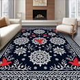 thumbnail image 1 of ODIKA 5'x7' Machine Washable Non-Slip Area Rug, Merry Snowflake Burst with Cardinal Birds Festive Season Floor Covering High Traffic Rug with Pad, Black, 630310, 1 of 8