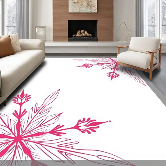 ODIKA 5x7 Machine Washable Non-Slip Area Rug, Merry Winterscape Elegant Bathroom Accent High Traffic Rug, Pink, 656204