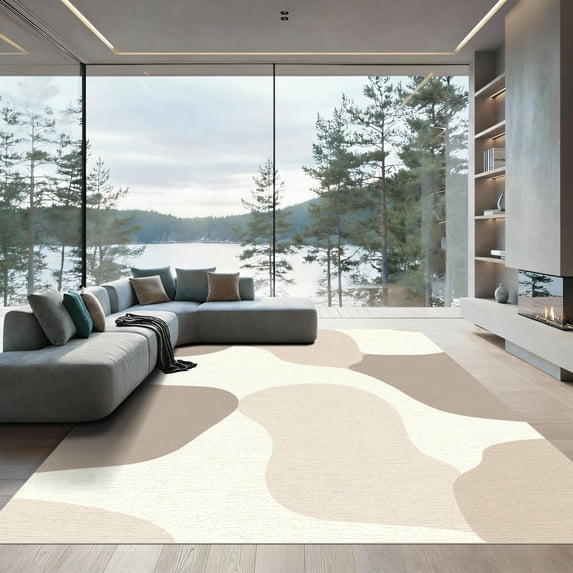 ODIKA 5'x7' Machine Washable Non-Slip Area Rug, Minimalist Beige High Traffic Rug, Beige, 1041969
