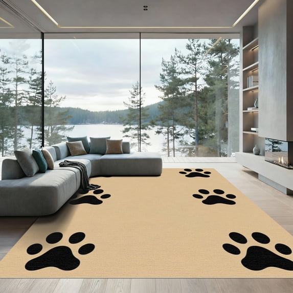 ODIKA 5'x7' Machine Washable Non-Slip Area Rug, Minimalist Beige High Traffic Rug, Beige, 1052287