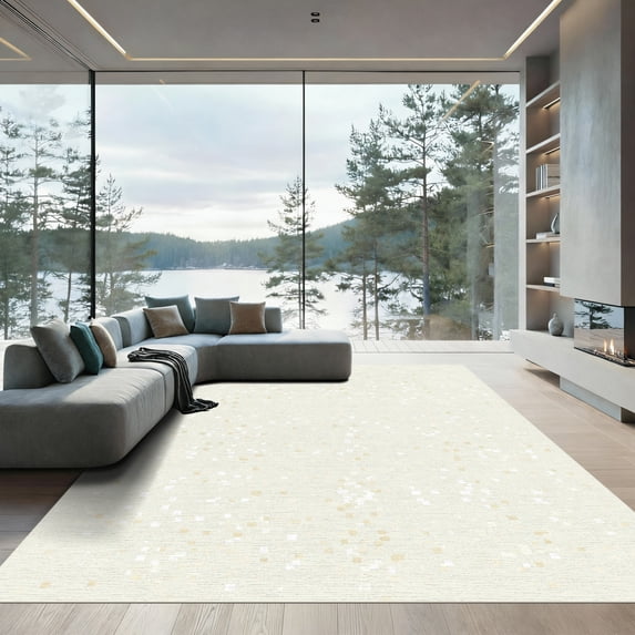 ODIKA 5'x7' Machine Washable Non-Slip Area Rug, Minimalist Beige High Traffic Rug with Pad, Beige, 1062953