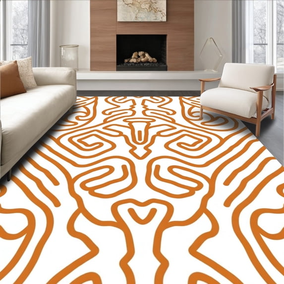 ODIKA 5'x7' Machine Washable Non-Slip Area Rug, Minimalist Interlocking Lattice Motif with Gradient Hues High Traffic Rug with Pad, Orange, 571483