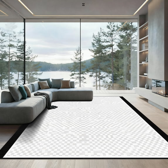 ODIKA 5'x7' Machine Washable Non-Slip Area Rug, Minimalist White High Traffic Rug with Pad, White, 1050884