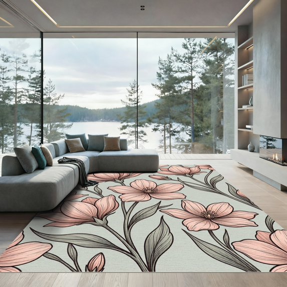 ODIKA 5'x7' Machine Washable Non-Slip Area Rug, Modern Blush Pink High Traffic Rug, Pink, 934420