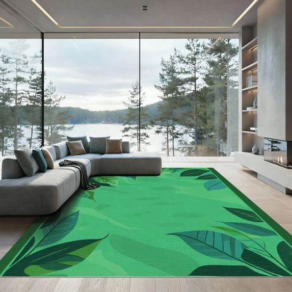 ODIKA 5'x7' Machine Washable Non-Slip Area Rug, Modern Green High Traffic Rug with Pad, Green, 1050716