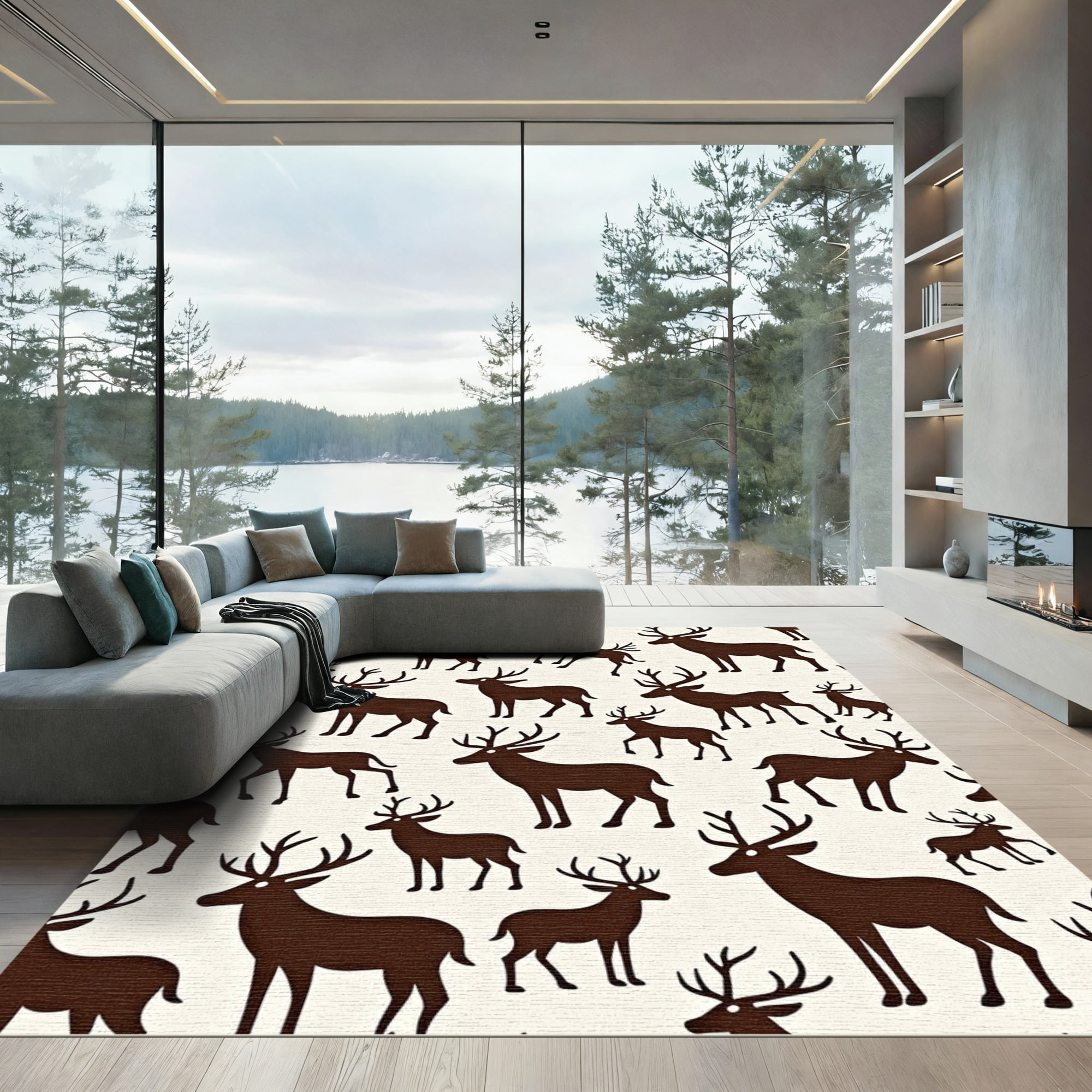 ODIKA 5'x7' Machine Washable Non-Slip Area Rug, Mountain Antler Rustic ...