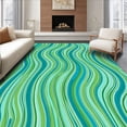 thumbnail image 1 of ODIKA 5'x7' Machine Washable Non-Slip Area Rug, Mountain Spring Abstract Rippled Stripe Design with Stylized Fern Details High Traffic Rug with Pad, Blue, 713269, 1 of 8