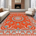 thumbnail image 1 of ODIKA 5'x7' Machine Washable Non-Slip Area Rug, Mystic Lotus Medallion Interlocking Floral Mosaic Design High Traffic Rug with Pad, Orange, 713867, 1 of 8