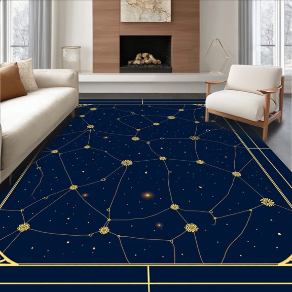 ODIKA 5x7 Machine Washable Non-Slip Area Rug, Mystical Constellation Map Astrology Decorative High Traffic Rug, Blue, 440690
