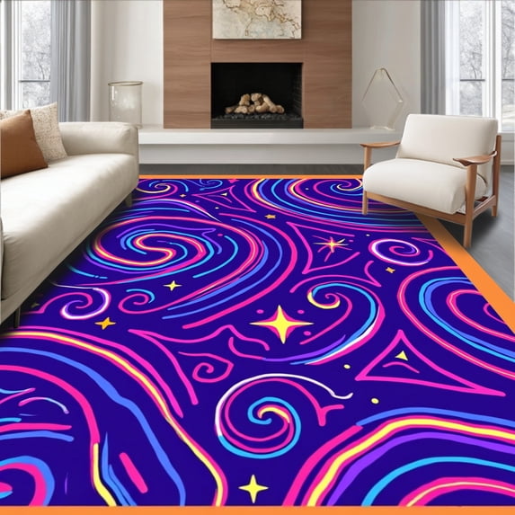 ODIKA 5'x7' Machine Washable Non-Slip Area Rug, Mystical Fantasy Stardust Realm High Traffic Rug, Purple, 584822