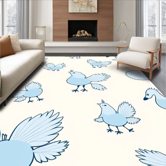 ODIKA 5'x7' Machine Washable Non-Slip Area Rug, Noah s Ark Themed Name Play Surface with Biblical Creature Pairs High Traffic Rug, White, 683366