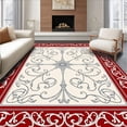 thumbnail image 1 of ODIKA 5'x7' Machine Washable Non-Slip Area Rug, Noble Weathered Dynasty Exquisite Ornamental Jewel High Traffic Rug with Pad, Red, 657674, 1 of 8