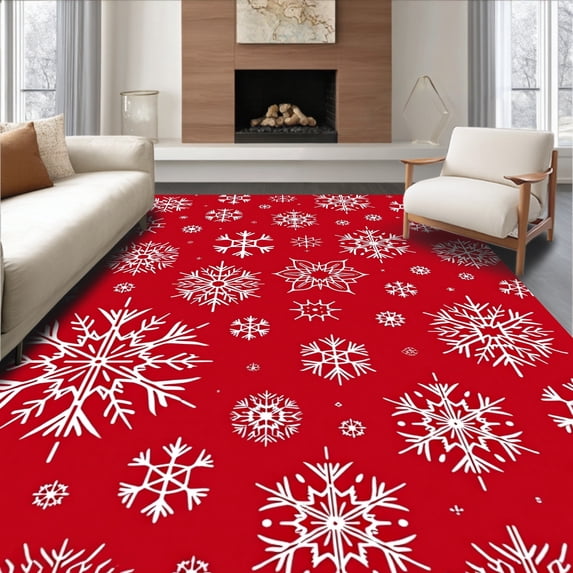 ODIKA 5'x7' Machine Washable Non-Slip Area Rug, Nordic Celebration Decorative Statement Accent High Traffic Rug, Red, 606991