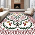thumbnail image 1 of ODIKA 5'x7' Machine Washable Non-Slip Area Rug, Nordic Celebration Elf Scene with Festive Swirls High Traffic Rug with Pad, Red, 733643, 1 of 8