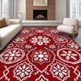 thumbnail image 1 of ODIKA 5'x7' Machine Washable Non-Slip Area Rug, Nordic Knit Inspired Snowflake Patchwork with and Festive Details High Traffic Rug, Red, 629525, 1 of 7