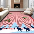 thumbnail image 1 of ODIKA 5'x7' Machine Washable Non-Slip Area Rug, North Pole Gingham Forest Animal Celebration High Traffic Rug with Pad, Red, 732911, 1 of 8