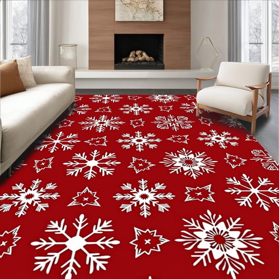 ODIKA 5'x7' Machine Washable Non-Slip Area Rug, North Pole Magic Wonderland Enchanted High Traffic Rug, Red, 502120