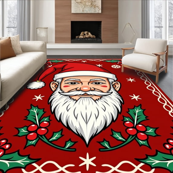 ODIKA 5'x7' Machine Washable Non-Slip Area Rug, North Pole Magical Yuletide Entryway Welcome Decoration High Traffic Rug, Red, 501388