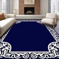thumbnail image 1 of ODIKA 5'x7' Machine Washable Non-Slip Area Rug, Ocean Wave Scrollwork Damask Motif Traditional Ornamental Border High Traffic Rug with Pad, Blue, 550224, 1 of 8
