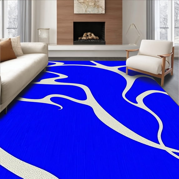 ODIKA 5'x7' Machine Washable Non-Slip Area Rug, Oceanic Wave Motif with Dynamic Interlocking Swirl High Traffic Rug, Blue, 601213