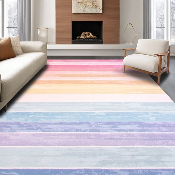 ODIKA 5'x7' Machine Washable Non-Slip Area Rug, Cute Nursery Pastel Stripes High Traffic Rug, Pink, 127248