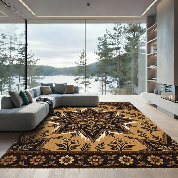ODIKA 5'x7' Machine Washable Non-Slip Area Rug, Oriental Black High Traffic Rug, Black, 1010480
