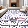 thumbnail image 1 of ODIKA 5'x7' Machine Washable Non-Slip Area Rug, Oval Letter Grid with Bold Alphabet Characters and Cheerful Motifs High Traffic Rug with Pad, Blue, 696933, 1 of 8