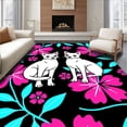 thumbnail image 1 of ODIKA 5'x7' Machine Washable Non-Slip Area Rug, Paired Puppy Embroidery Design with Tropical Hibiscus Arrangement High Traffic Rug, Black, 745171, 1 of 7