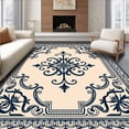 thumbnail image 1 of ODIKA 5'x7' Machine Washable Non-Slip Area Rug, Palatial Damask Ornamentation with Scrolls and Leafy Flourishes High Traffic Rug with Pad, Beige, 666066, 1 of 8