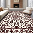 thumbnail image 1 of ODIKA 5'x7' Machine Washable Non-Slip Area Rug, Parisian Gate Interlocking Lattice With Fleur Motifs High Traffic Rug, Brown, 555951, 1 of 7