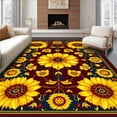 thumbnail image 1 of ODIKA 5'x7' Machine Washable Non-Slip Area Rug, Sunburst Floral Medallion Burgundy Garden Waterproof Patio Deck High Traffic Rug, Yellow, 67068, 1 of 7