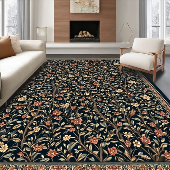 ODIKA 5x7 Machine Washable Non-Slip Area Rug, Persian High Traffic Rug with Pad, Black, 283402