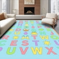 thumbnail image 1 of ODIKA 5'x7' Machine Washable Non-Slip Area Rug, Phonics Discovery featuring Illustrated Alphabet Teaching Motifs High Traffic Rug with Pad, Blue, 697405, 1 of 8