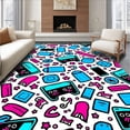 thumbnail image 1 of ODIKA 5'x7' Machine Washable Non-Slip Area Rug, Pixel Art Welcome with Retro Console Icons and Vibrant Gamer Symbols High Traffic Rug with Pad, Pink, 700401, 1 of 8